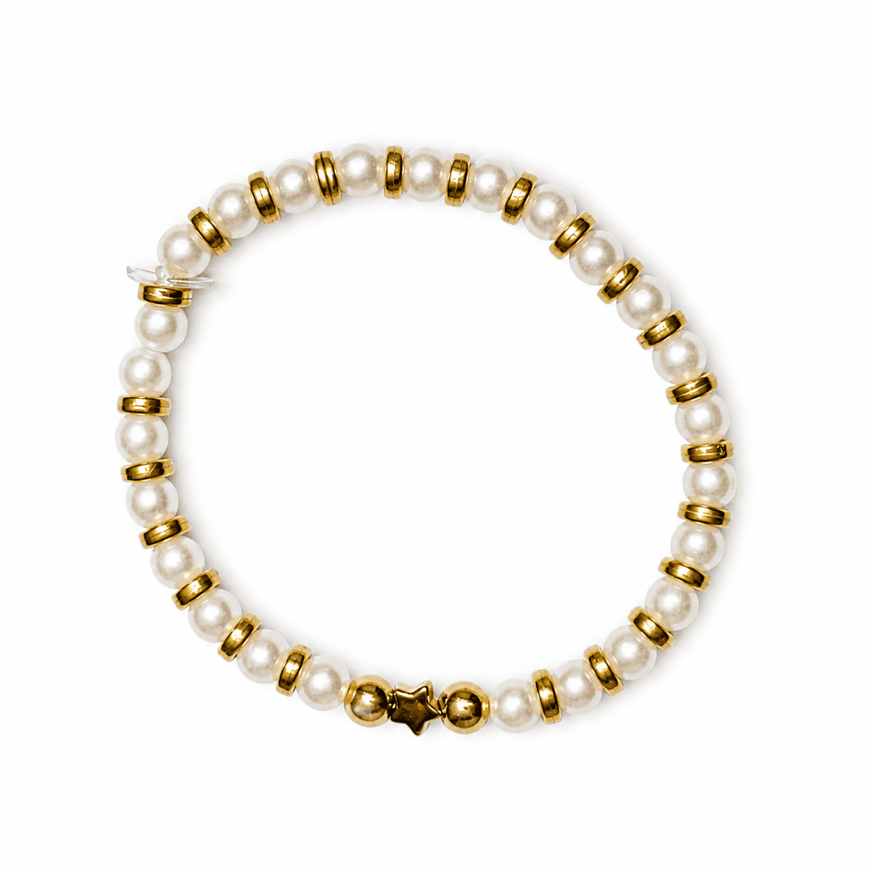 White Pearl & Gold Spacer Bracelet