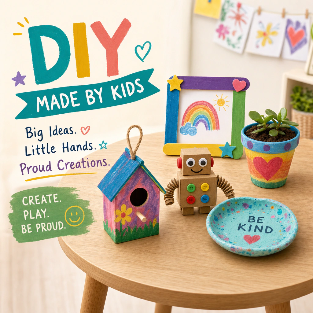 DIY made by kids: big ideas, little hands, proud creations, with colorful handmade crafts